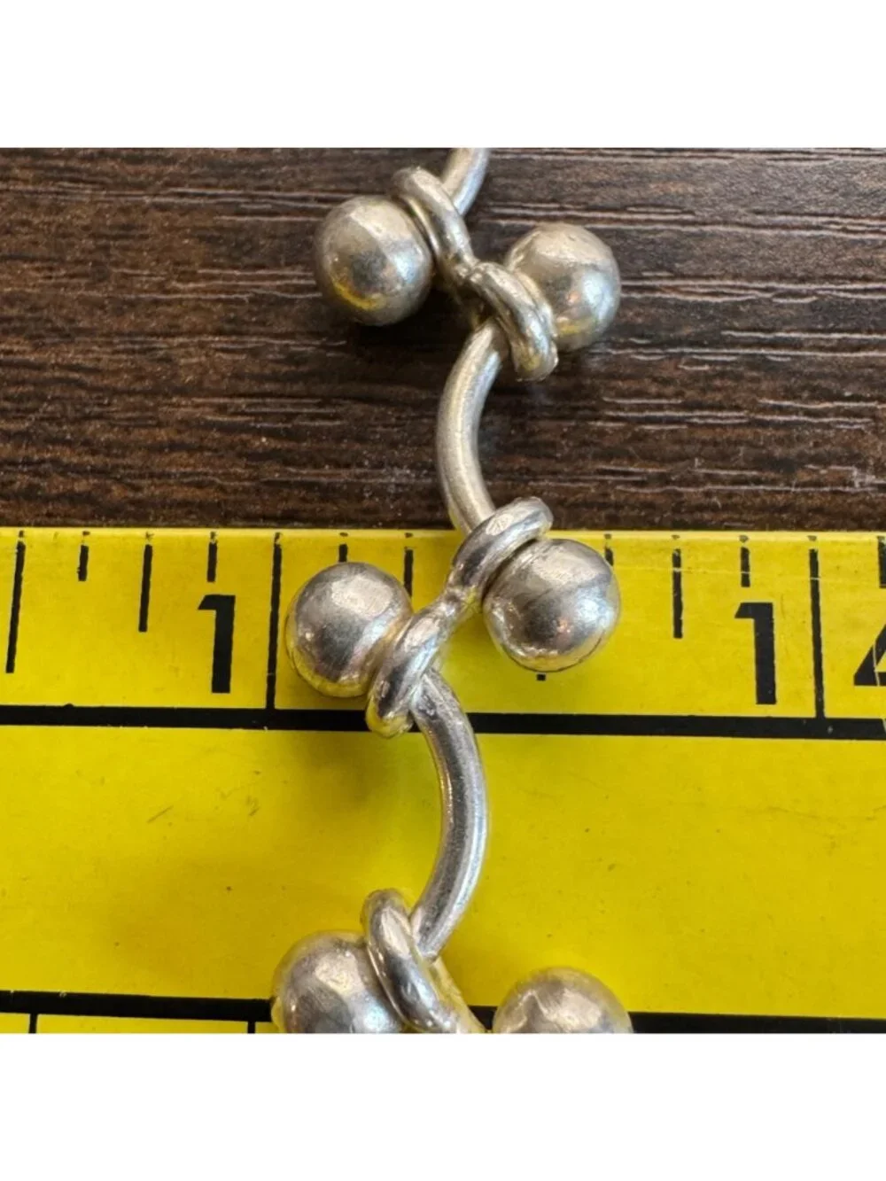 Beaded Curved Bar Link Chain Bracelet Sterling Silver 925 Size 7.25